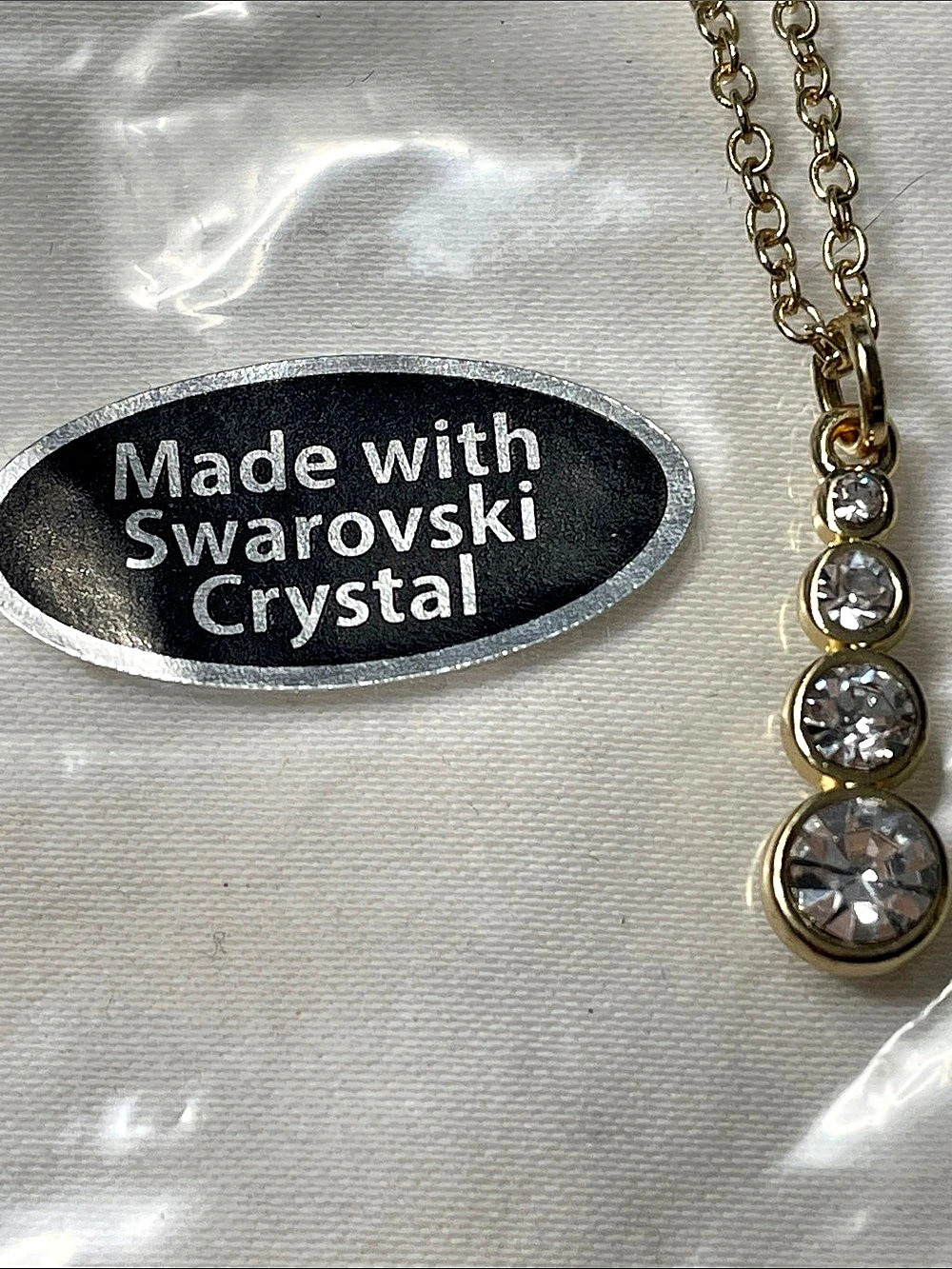 Swarovski Crystal Pendant Necklace in Gold 9”drop 3” extender New